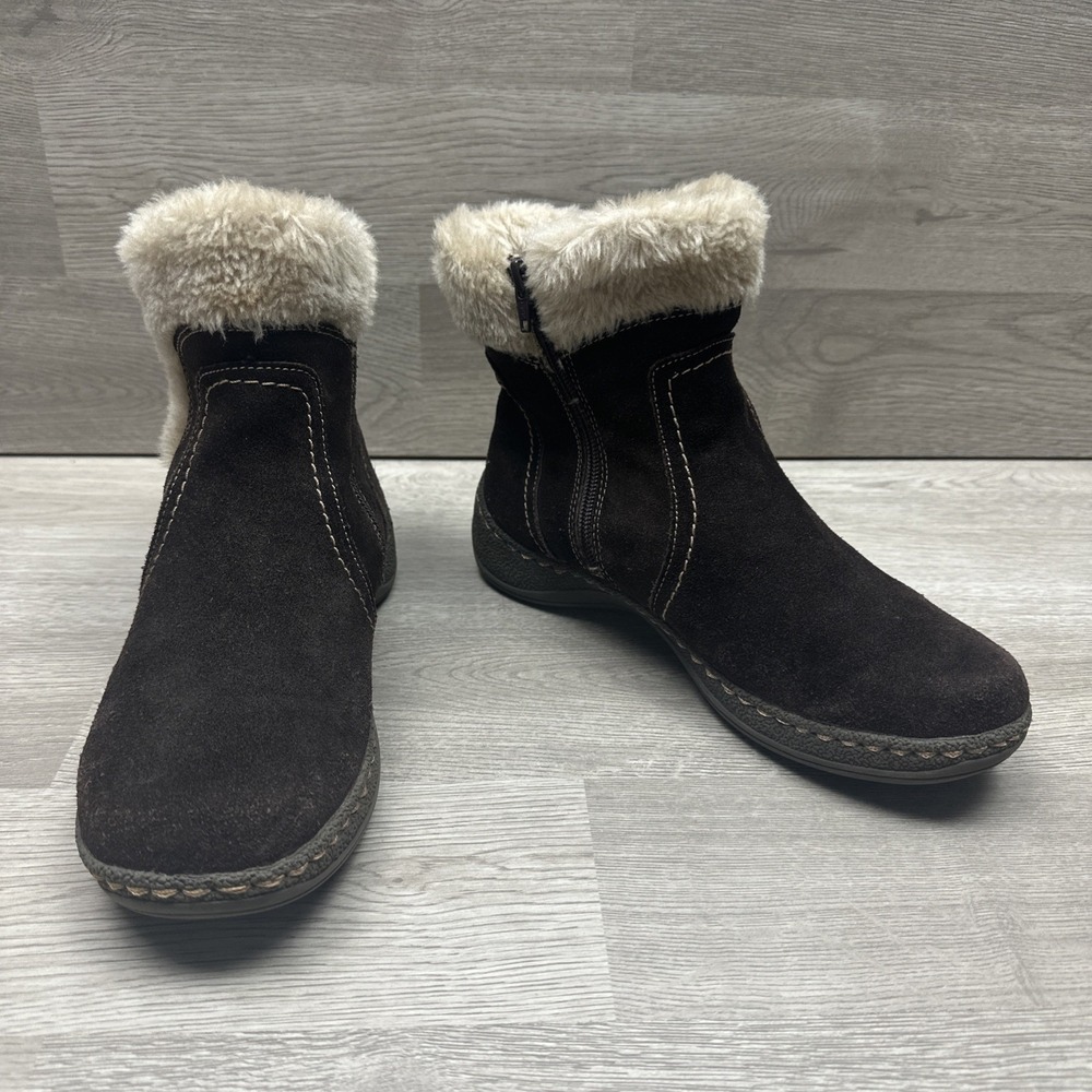 Baretraps Emily Brown Suede Leather Faux Fur Lined Boots Women Size 8M Very Nice